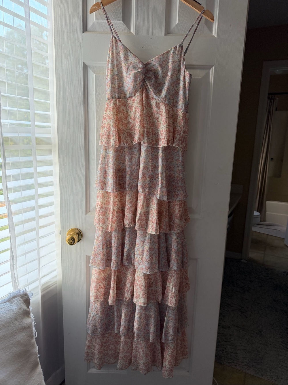 Floral Tiered Maxi Dress in Peach and Cream